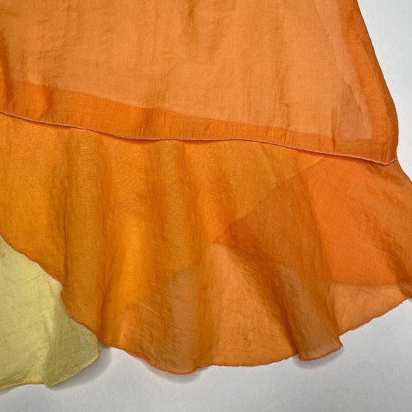 🌼 Y2K Tiered Orange Yellow Midi Slip Skirt - Picture 3 of 6